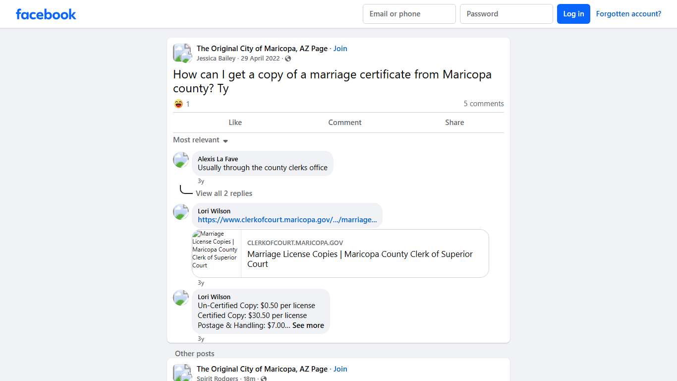 The Original City of Maricopa, AZ Page | How can I get a copy of a marriage certificate from Maricopa county | Facebook